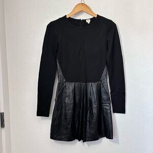 Wilfred aritzia black faux leather king sleeve mini round neck shirt dress 6